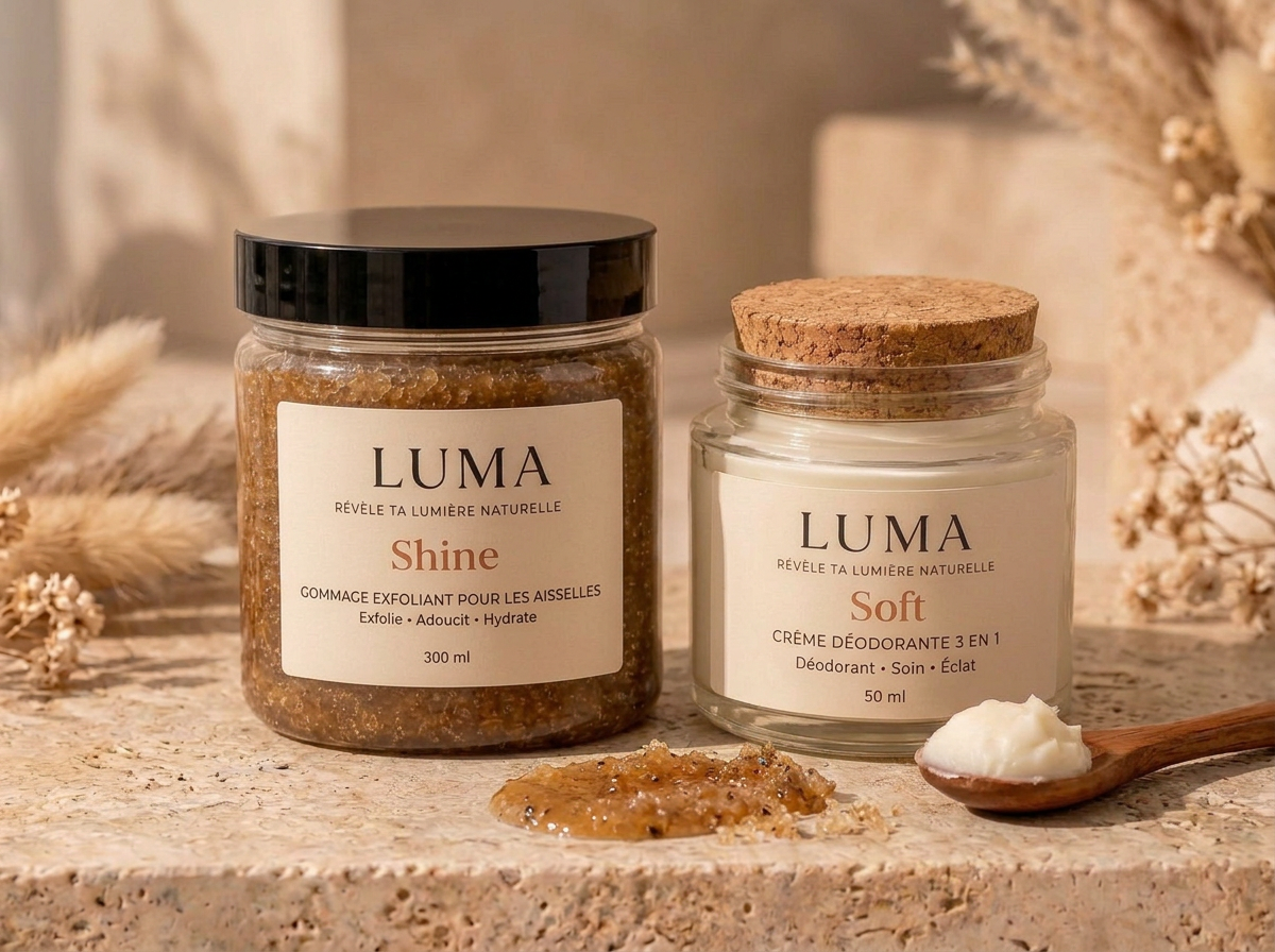 Le Duo Luma : le gommage exfoliant LUMA Shine et la crème déodorante 3 en 1 LUMA Soft